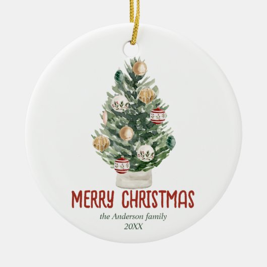 Waterverf Groene Ornamenten Boom Vrolijk Kerstfees (Voorkant)