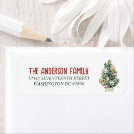 Waterverf Groene Ornamenten Boom Vrolijk Kerstfees Etiket