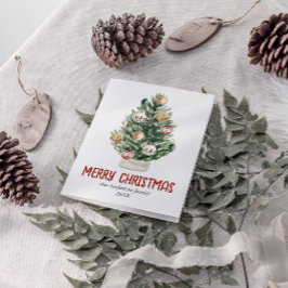 Waterverf Groene Ornamenten Boom Vrolijk Kerstfees Feestdagen Kaart