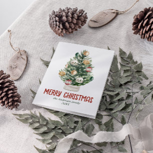 Waterverf Groene Ornamenten Boom Vrolijk Kerstfees Feestdagen Kaart