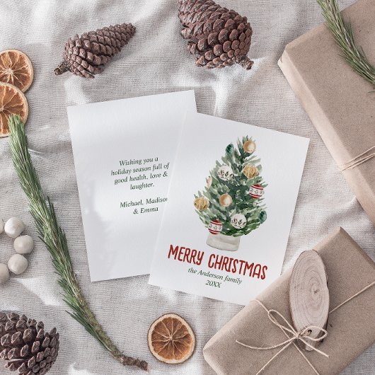 Waterverf Groene Ornamenten Boom Vrolijk Kerstfees Feestdagenkaart