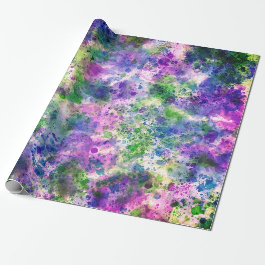 Waterverf Groene Paarse blauwe verf Abstract Cadeaupapier (Uitgerold)