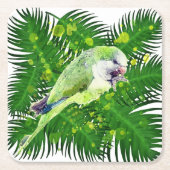 Waterverf groene papegaai en palmbladeren kartonnen onderzetters (Voorkant)