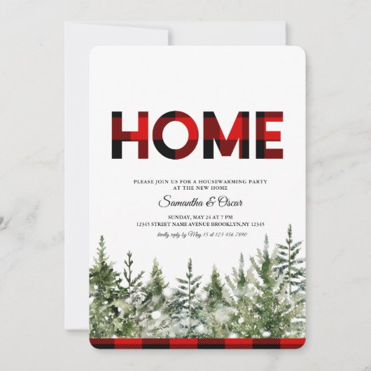 Waterverf Groene Pijnboom en rode Buffalo Geplakt  Save The Date (Voorkant)