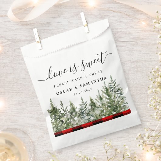 Waterverf groene pijnboom en rode buffelplaat bedankzakje (Geknipt)