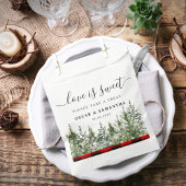 Waterverf groene pijnboom en rode buffelplaat bedankzakje