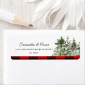 Waterverf groene pijnboom en rode buffelplaat etiket (Insitu)