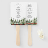 Waterverf groene pijnboom en rode buffelplaat handwaaier (Voorkant en achterkant)