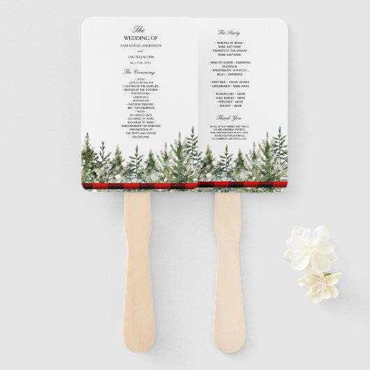 Waterverf groene pijnboom en rode buffelplaat handwaaier (Voorkant en achterkant)