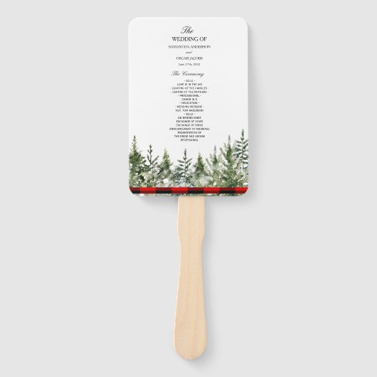 Waterverf groene pijnboom en rode buffelplaat handwaaier (Voorkant)