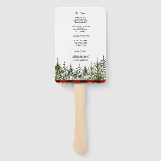 Waterverf groene pijnboom en rode buffelplaat handwaaier (Achterkant)