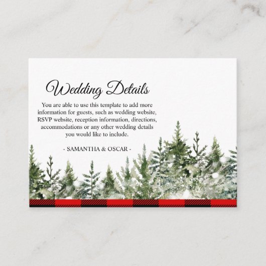 Waterverf groene pijnboom en rode buffelplaat informatiekaartje (Voorkant)