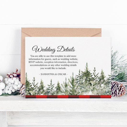 Waterverf groene pijnboom en rode buffelplaat informatiekaartje