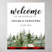 Waterverf groene pijnboom en rode buffelplaat poster (Voorkant)