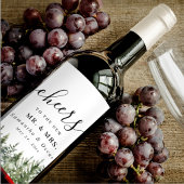 Waterverf groene pijnboom en rode buffelplaat wijn etiket