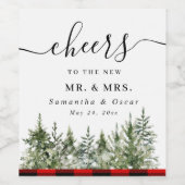 Waterverf groene pijnboom en rode buffelplaat wijn etiket (Enkel label)