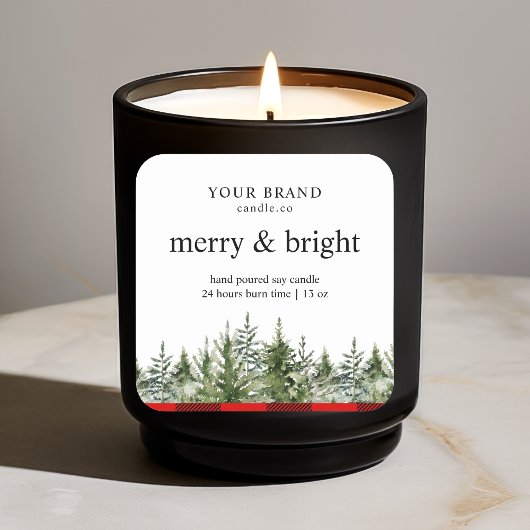 waterverf Groene Pijnboom & Rode Buffalo Plaid Vierkante Sticker