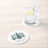 Waterverf Groene Pijnspar Bomen Bos Bruiloft Ronde Kartonnen Onderzetter (Insitu)