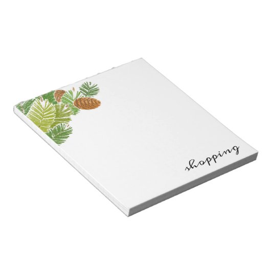 Waterverf Groene Pine Branch Cones Notitieblok (Schuin)