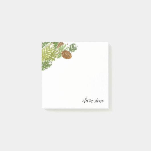 Waterverf Groene Pine Branch Cones Post-it® Notes (Voorkant)