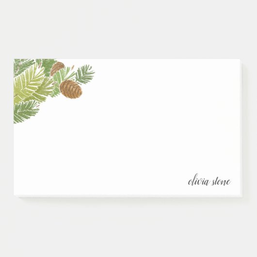 Waterverf Groene Pine Branch Cones Post-it® Notes (Voorkant)