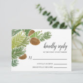 Waterverf Groene Pine Branch Cones RSVP Kaartje (Staand voorkant)
