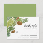 Waterverf Groene Pine Branch Cones RSVP Kaartje (Voorkant / Achterkant)