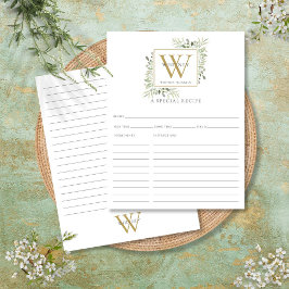 Waterverf Groene Plant Gold Monogram Receptkaart