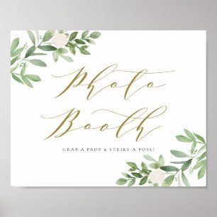 Waterverf Groene Planten en Witte Bloemen Fotohokj Poster