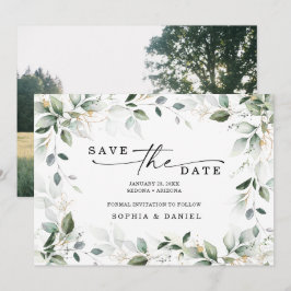 Waterverf Groene Plantengold Save The Date Huwelij