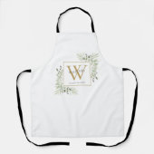 Waterverf Groene Plantengroei Gouden Monogram Schort (Voorkant)