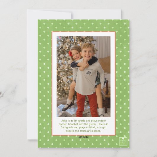 Waterverf Groene Polka Dot Bow Kerstfoto Feestdagenkaart (Achterkant)