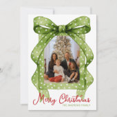 Waterverf Groene Polka Dot Bow Kerstfoto Feestdagenkaart (Voorkant)