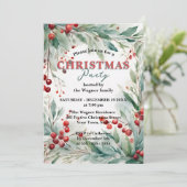 Waterverf Groene & Rode Bessen Kerstfeest Kaart (Staand voorkant)