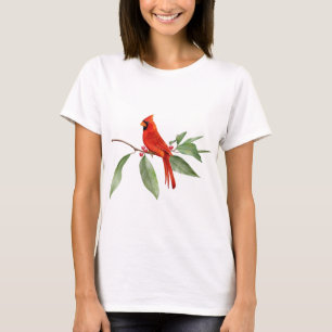 Waterverf Groene rode kardinale vogel T-shirt
