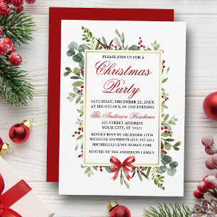 Waterverf Groene Rode Strik Kerstfeest Kaart