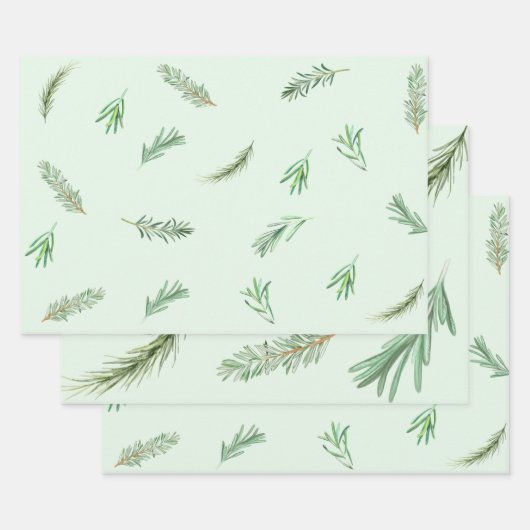 Waterverf Groene Rosemary Branches Herbal Inpakpapier Vel (Set)