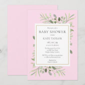Waterverf Groene Roze Baby Shower voor Meisjes Kaart (Voorkant / Achterkant)