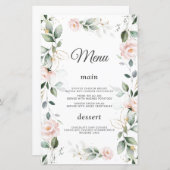 Waterverf Groene Roze Bloemen Gouden Trouw Menu (Voorkant / Achterkant)