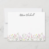 Waterverf Groene Roze Wilde Bloem Persoonlijke Naa Notitiekaartje (Voorkant)