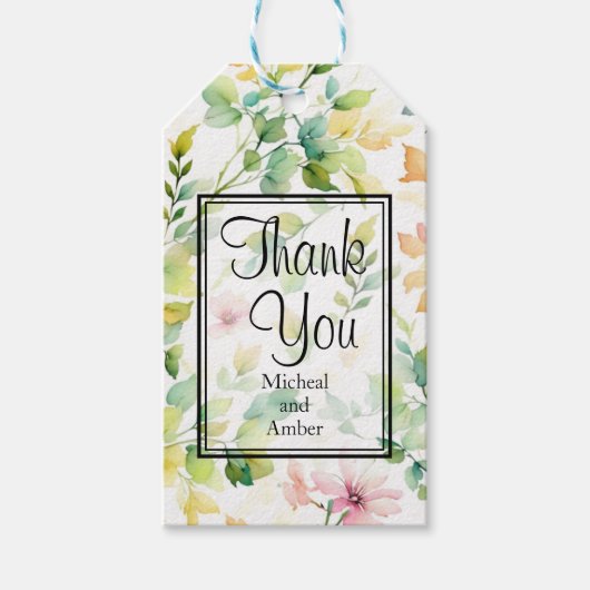 Waterverf groene roze wilde bloemen cadeaulabel (Voorkant)