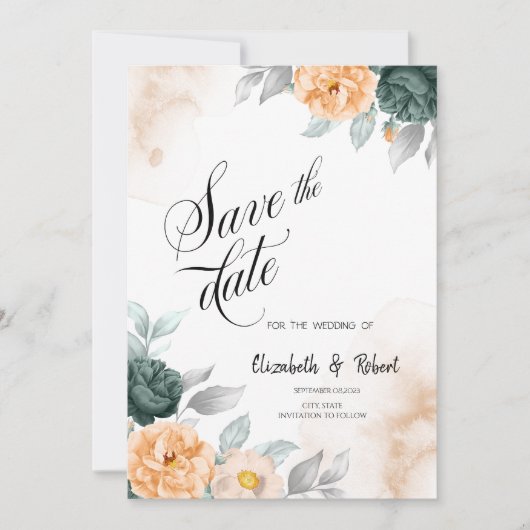 Waterverf groene rozen Bewaar de datum Save The Date (Voorkant)