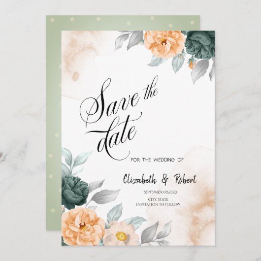 Waterverf Groene Rozen sparen de Datum Save The Date (Voorkant / Achterkant)