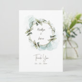 Waterverf groene rozenkrans bruiloft bedankkaart (Staand voorkant)