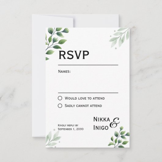 Waterverf Groene RSVP Kaart Uitnodiging (Voorkant)