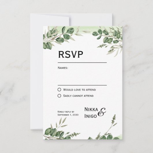 Waterverf Groene RSVP Kaart Uitnodiging (Voorkant)