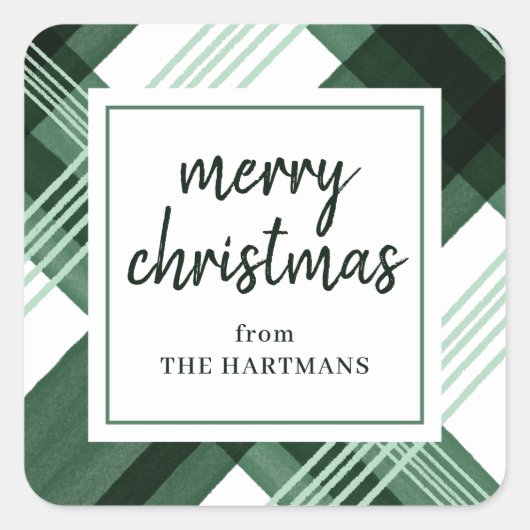 Waterverf groene ruit Kerstmis Naam  Vierkante Sticker (Voorkant)