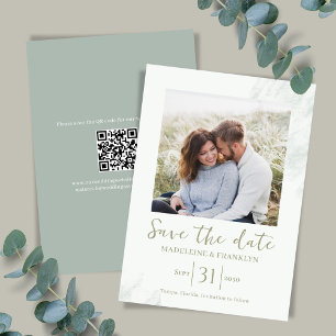 Waterverf groene save the date foto bruiloft kaart