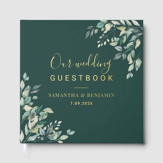 Waterverf Groene Scriptuur Trouwdag Gastenboek (Voorkant)