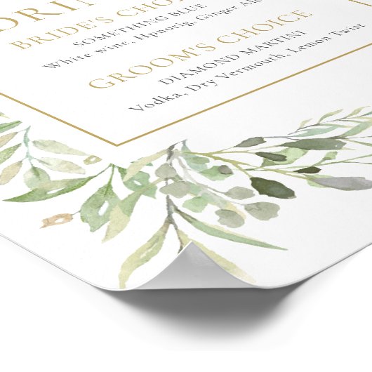 Waterverf Groene Signatuurdranken Bord Poster (Hoek)